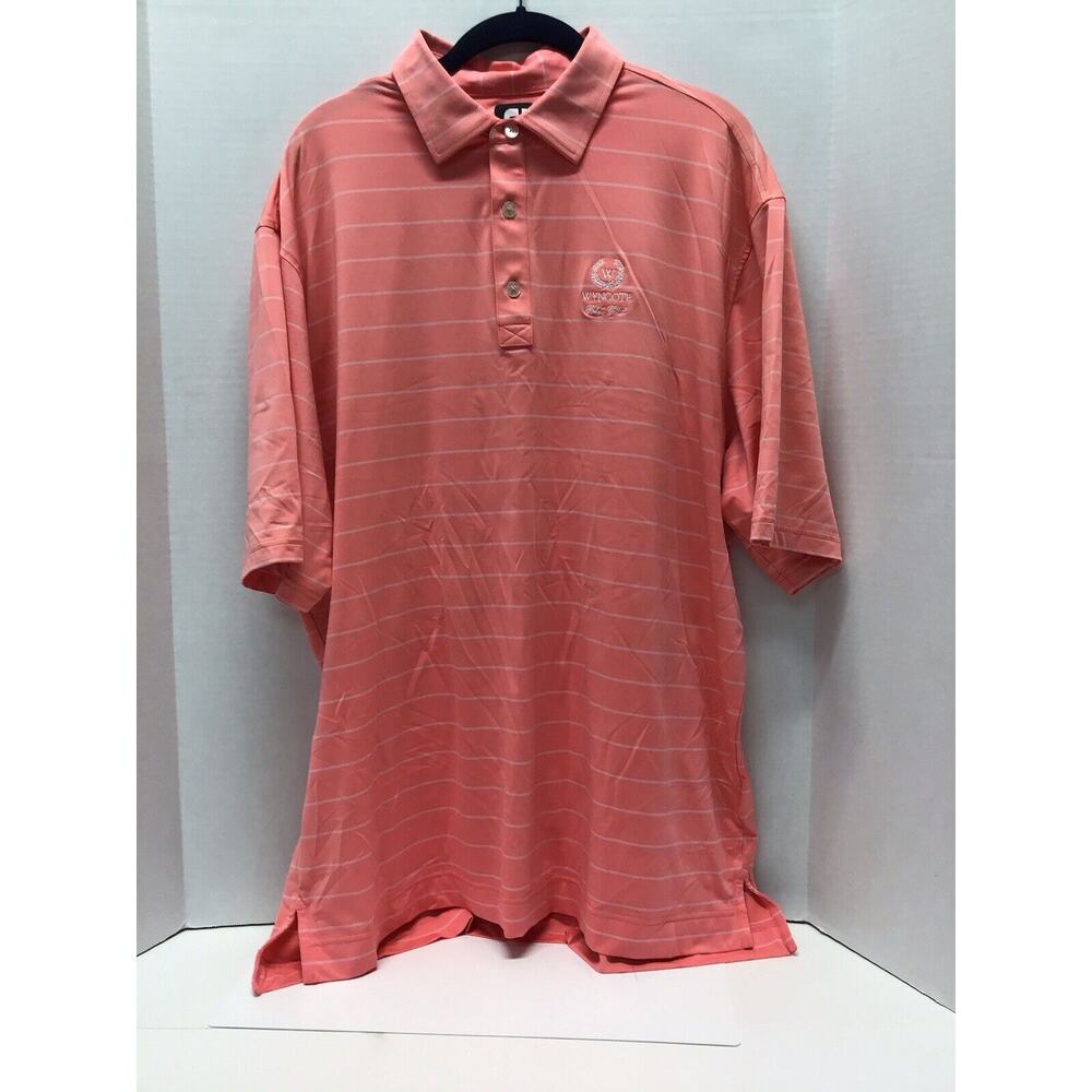 FJ FootJoy ProDry Peach/Coral & White Striped Self Collar Stretch Polo Shirt XL
